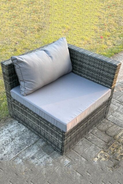 Fimous Outdoor Rattan Single Arm Corner Sofa Chair Garden Furniture With Seat Cushion in Dark Grey