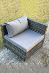 Fimous Outdoor Rattan Single Arm Corner Sofa Chair Garden Furniture With Seat Cushion in Dark Grey - thumbnail 1