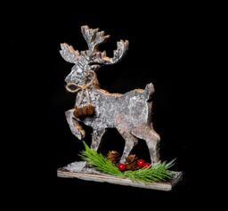 Shatchi 20cm Reindeer Shape Birch Bark Wooden Christmas Table Top Decoration in Silver - thumbnail 3