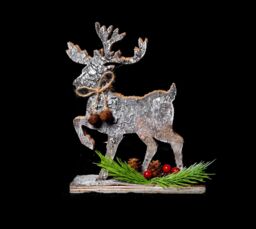 Shatchi 20cm Reindeer Shape Birch Bark Wooden Christmas Table Top Decoration in Silver - thumbnail 2