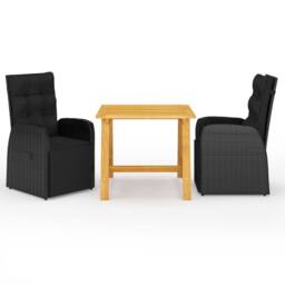 Berkfield Home 3 Piece Garden Dining Set with Cushions Black Poly Rattan - thumbnail 2