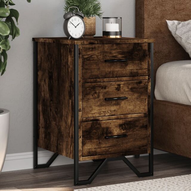 Berkfield Home Bedside Cabinet Smoked Oak 40x41x60 cm Engineered Wood in Brown - Size: 40 x 41 x 60 cm - image 1