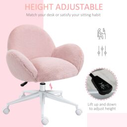 HOMCOM Fluffy Leisure Chair Office Chair with Backrest Armrest Wheels in Pink - thumbnail 4