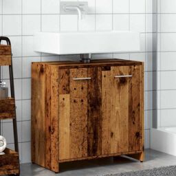 Berkfield Home Bathroom Sink Cabinet Old Wood 60x33x60 cm Engineered Wood in Brown - Size: 60 x 33 x 60 cm - thumbnail 4
