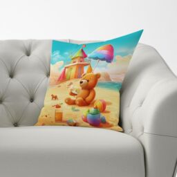 Warren Reed - Designer Bear On A Beach Holiday Cushions in Yellow - Size: 60 cm x 60 cm - thumbnail 3