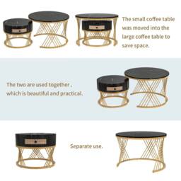 ModernLuxe 2-in-1 round coffee table with marble top & rattan drawers in Black - thumbnail 6