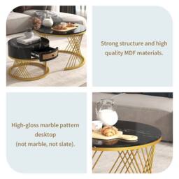 ModernLuxe 2-in-1 round coffee table with marble top & rattan drawers in Black - thumbnail 5