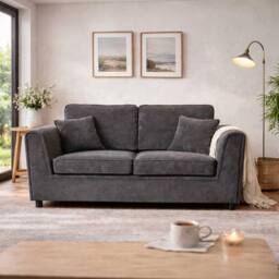 Furnishings For Less UK Ascot Large 3 Seater Sofa Chenille Fabric Charcoal Couch - thumbnail 2
