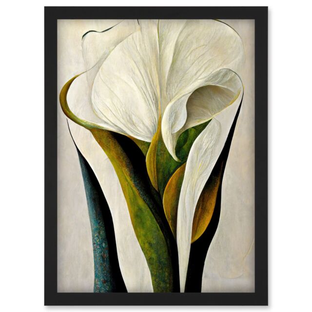 Artery8 White Calla Lily Flower Bouquet Detail Stylish Artwork Framed Wall Art Print A4 in Black - image 1