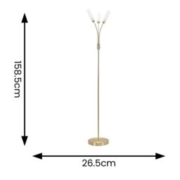 ValueLights Maya 3 Way Curved Arm Reed Shaded Upright Floor Lamp in Gold - thumbnail 6