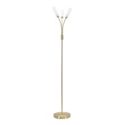 ValueLights Maya 3 Way Curved Arm Reed Shaded Upright Floor Lamp in Gold - thumbnail 2