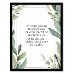 "Artery8 Wall Art Print Matthew 6:34 Live in the Moment Jesus Bible Quote Green Framed - Size: W12"" x H16""" - thumbnail 1