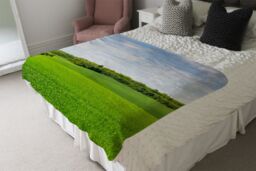 Benjamin Tate Design Summer landscape with hilly green field & forest in the distance Designer Blanket in Natural - Size: 120 cm x 150 cm - thumbnail 4