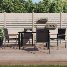 Berkfield Home 5 Piece Garden Dining Set Black Textilene & Steel - thumbnail 2
