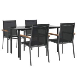 Berkfield Home 5 Piece Garden Dining Set Black Textilene & Steel - thumbnail 3