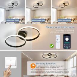 Goeco LED Ceiling Light, Dimmable, Modern, 38W, for Bedroom, Living Room in Black - thumbnail 6