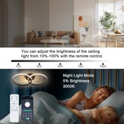 Goeco LED Ceiling Light, Dimmable, Modern, 38W, for Bedroom, Living Room in Black - thumbnail 7