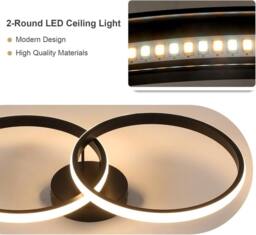 Goeco LED Ceiling Light, Dimmable, Modern, 38W, for Bedroom, Living Room in Black - thumbnail 9