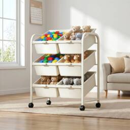 Kelvenix Double Row Mobile Metal Plastic Office Storage Cart Shelf in White - Size: 0.6m2 - thumbnail 3