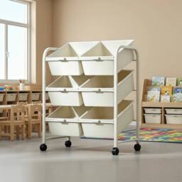 Kelvenix Double Row Mobile Metal Plastic Office Storage Cart Shelf in White - Size: 0.6m2 - thumbnail 1