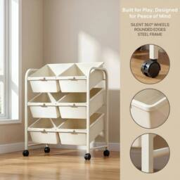 Kelvenix Double Row Mobile Metal Plastic Office Storage Cart Shelf in White - Size: 0.6m2 - thumbnail 4