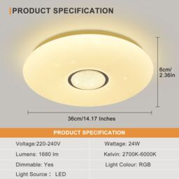 Harper Living LED Smart Ceiling Light, 24 Watts RGB CCT 2700K-6500K, Dimmable in White - thumbnail 6
