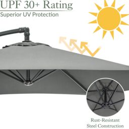 Christow Banana Parasol 3m Large Garden Umbrella Crank Handle Grey Navy Cream Taupe - thumbnail 4