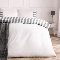 OHS Stripe Edge Bedding Set Microfibre Duvet Cover with Pillowcase in White - Size: Single - thumbnail 1