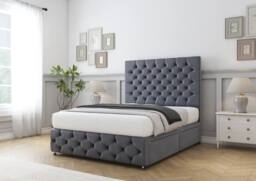 "Sloomy Watson Plush Divan Base No Drawers - 26"" Headboard & 12"" Footboard in Dark Grey - Size: Double" - thumbnail 3