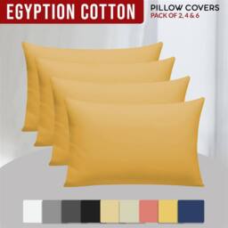 Grace 100% Egyptian Cotton 4 Pack Pillowcases with Envelope Closure in Yellow - Size: Standard Pillow Case