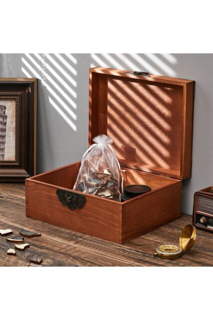 Living and Home Lockable Pine Wood Keepsake Box in Walnut - image 1