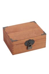 Living and Home Lockable Pine Wood Keepsake Box in Walnut - thumbnail 2