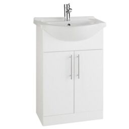 Clifton Gloss White Bathroom 650mm Unit with Deluxe Basin - thumbnail 1