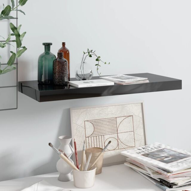 Berkfield Home Floating Wall Shelf High Gloss Black 60x23.5x3.8 cm MDF - image 1