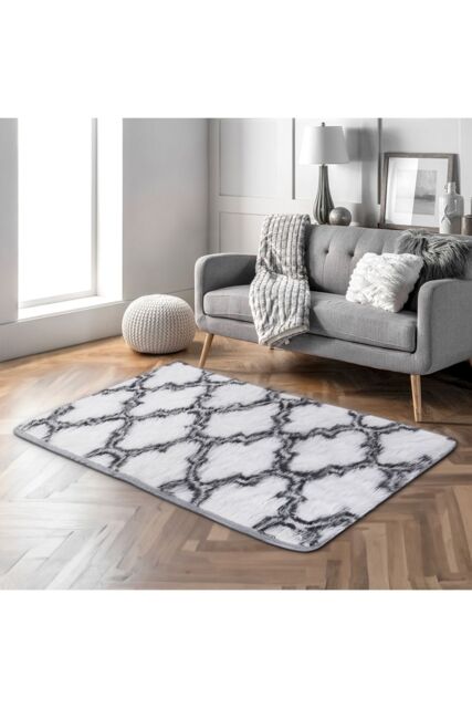 Living and Home 100Cm x 180Cm Modern Geometric Shag Rug in White - Size: 180 cm x 100 cm - image 1