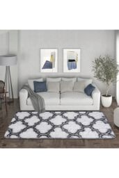 Living and Home 100Cm x 180Cm Modern Geometric Shag Rug in White - Size: 180 cm x 100 cm - thumbnail 3