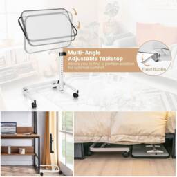 VOGREX Overbed Table with Wheels & Tilting Height Adjustable in White - thumbnail 3