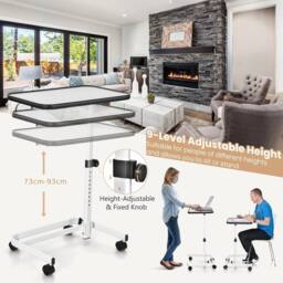 VOGREX Overbed Table with Wheels & Tilting Height Adjustable in White - thumbnail 2