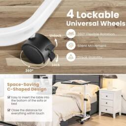 VOGREX Overbed Table with Wheels & Tilting Height Adjustable in White - thumbnail 4