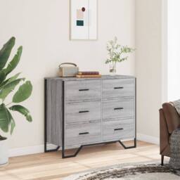 Berkfield Home Decorative Chest of Drawers Grey Sonoma 91x35.5x74.5 cm Engineere - thumbnail 1