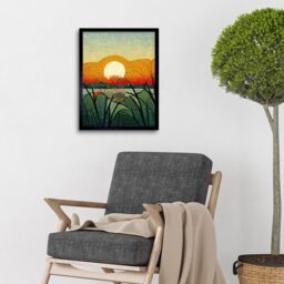 "Artery8 Wall Art Print Vibrant Sunset Flower Meadow W Morris Style Art Framed in Black - Size: W12"" x H16""" - thumbnail 2