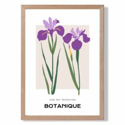 ARTZE Purple Iris Plants Flower Market Minimalist Framed Print SIZE: A2 with Oak Frame - Size: A3