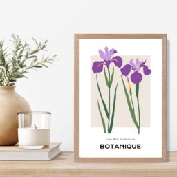 ARTZE Purple Iris Plants Flower Market Minimalist Framed Print SIZE: A2 with Oak Frame - Size: A3 - thumbnail 2