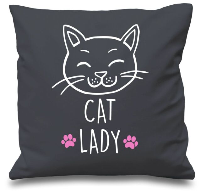 "60 SECOND MAKEOVER Grey Cushion Cover Cat Lady 16"" x 16"" Mum Friend Gift Decorative - Size: 40 cm x 40 cm"