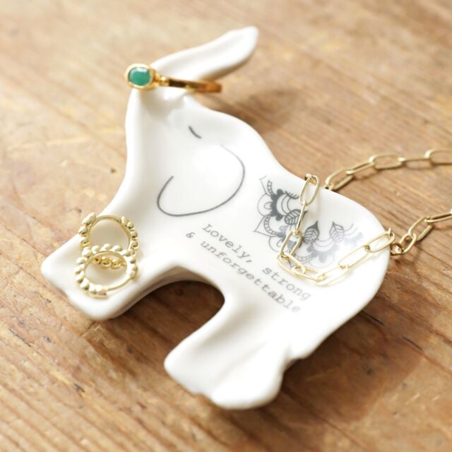Lisa Angel Women's Lovely, Strong & Unforgetable' Elephant Quote Trinket Dish in White - image 1