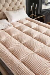 Living and Home 10cm Comfortable Quilted Mattress Topper in Tan - Size: Super King - thumbnail 1