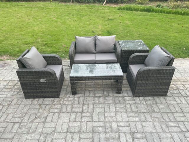Fimous Rattan Lounge Sofa Set Outdoor Garden Furniture Set with Rectangular Coffee Table Love Sofa Side Table Dark Grey Mixed - image 1