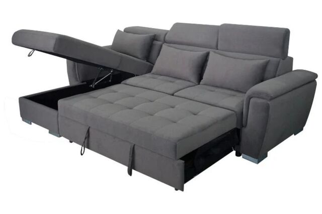 Interior Emporium Ltd Antonio Velvet Corner Sofa Bed with Storage & USB - Universal Sofa - Left/Right Sofa (Grey) in Grey - image 1