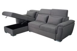Interior Emporium Ltd Antonio Velvet Corner Sofa Bed with Storage & USB - Universal Sofa - Left/Right Sofa (Grey) in Grey - thumbnail 4