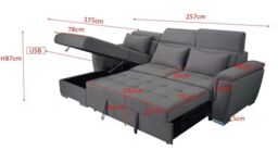 Interior Emporium Ltd Antonio Velvet Corner Sofa Bed with Storage & USB - Universal Sofa - Left/Right Sofa (Grey) in Grey - thumbnail 2